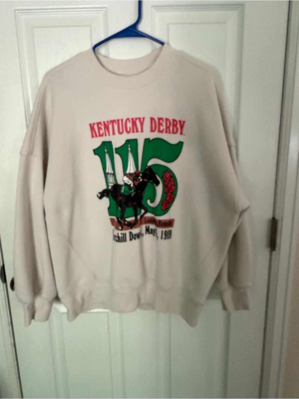 Vintage-Style Abercrombie & Fitch Cream Kentucky Derby 115 Graphic Crewneck